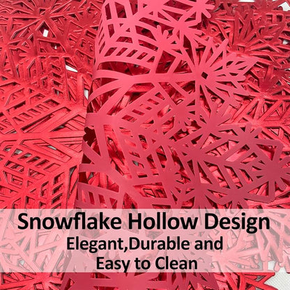 Snowflake Placemats Set of 6 Red Round Vinyl Table Mats - 15x15 inch (Variation: Red+6PCS)
