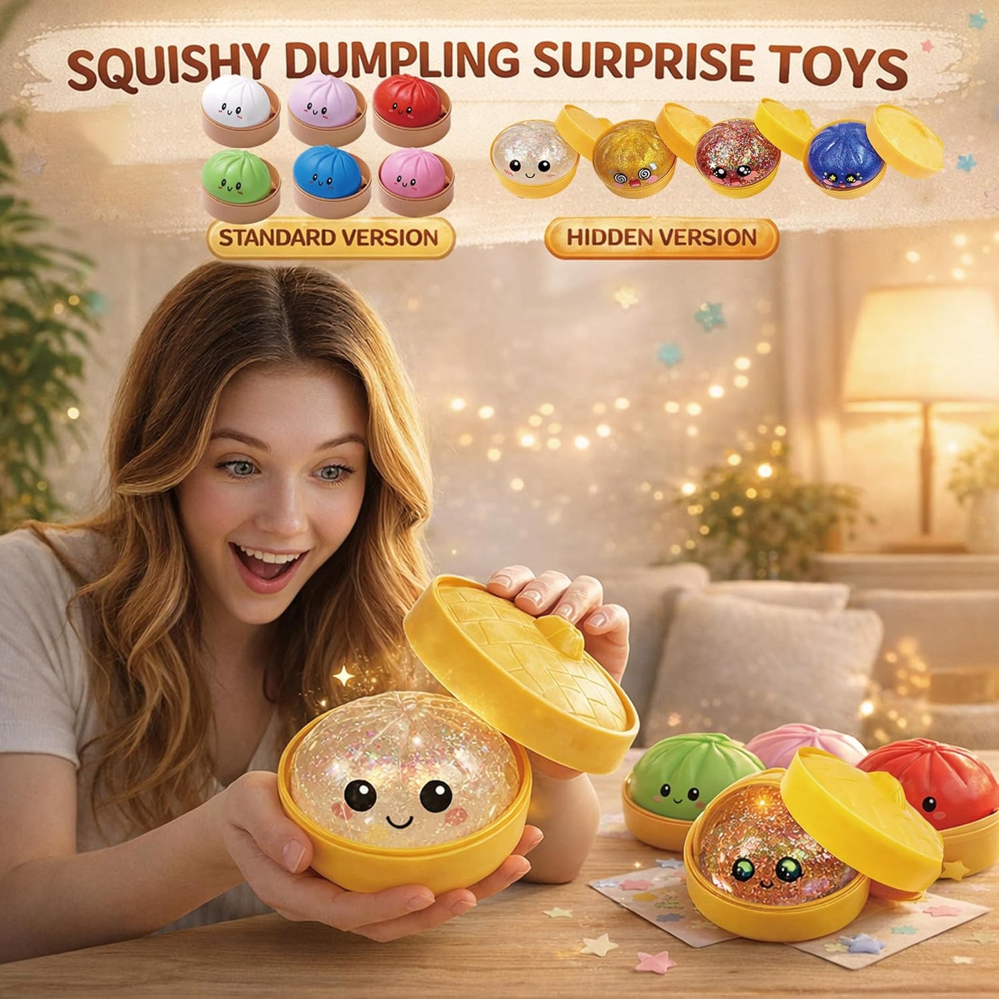 Skiennix Dumpling Squishy Mystery Box - Surprise Stress Relief Fidget Set, Random Colors (1 Pack)