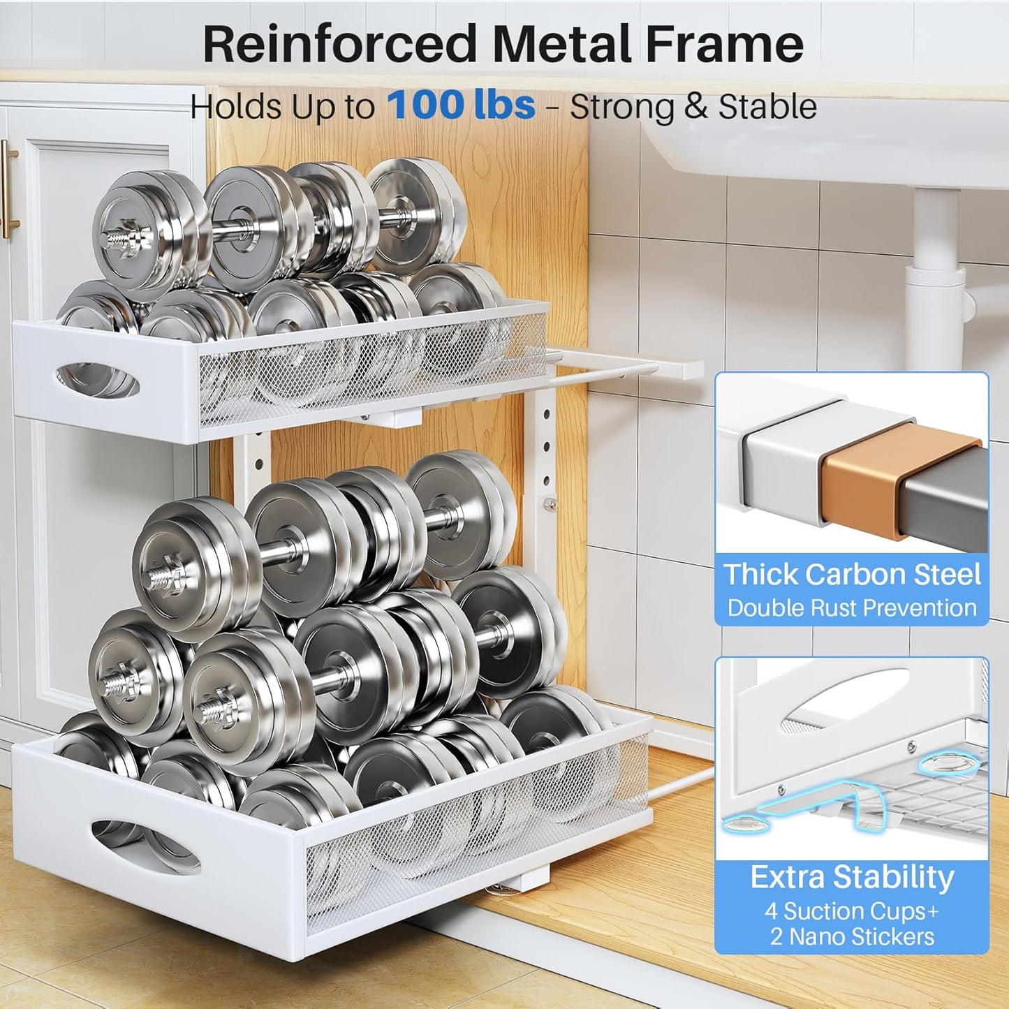 Under Sink Organizer | 2-Pack 2-Tier Pull-Out Shelf with Mesh Drawers for Kitchen & Bathroom