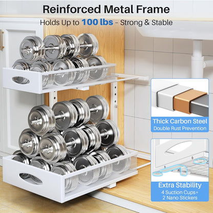 Under Sink Organizer | 2-Pack 2-Tier Pull-Out Shelf with Mesh Drawers for Kitchen & Bathroom