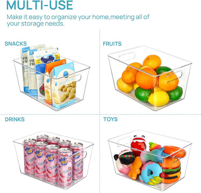 Vtopmart Clear Plastic Pantry Organizer Bins - 4 PCS Food Storage Bins with Handles for Kitchen & Fridge Organization