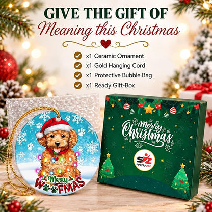 Poodle Woofmas Christmas Ornament - 2.9 Inch Ceramic Gift for Dog Lovers