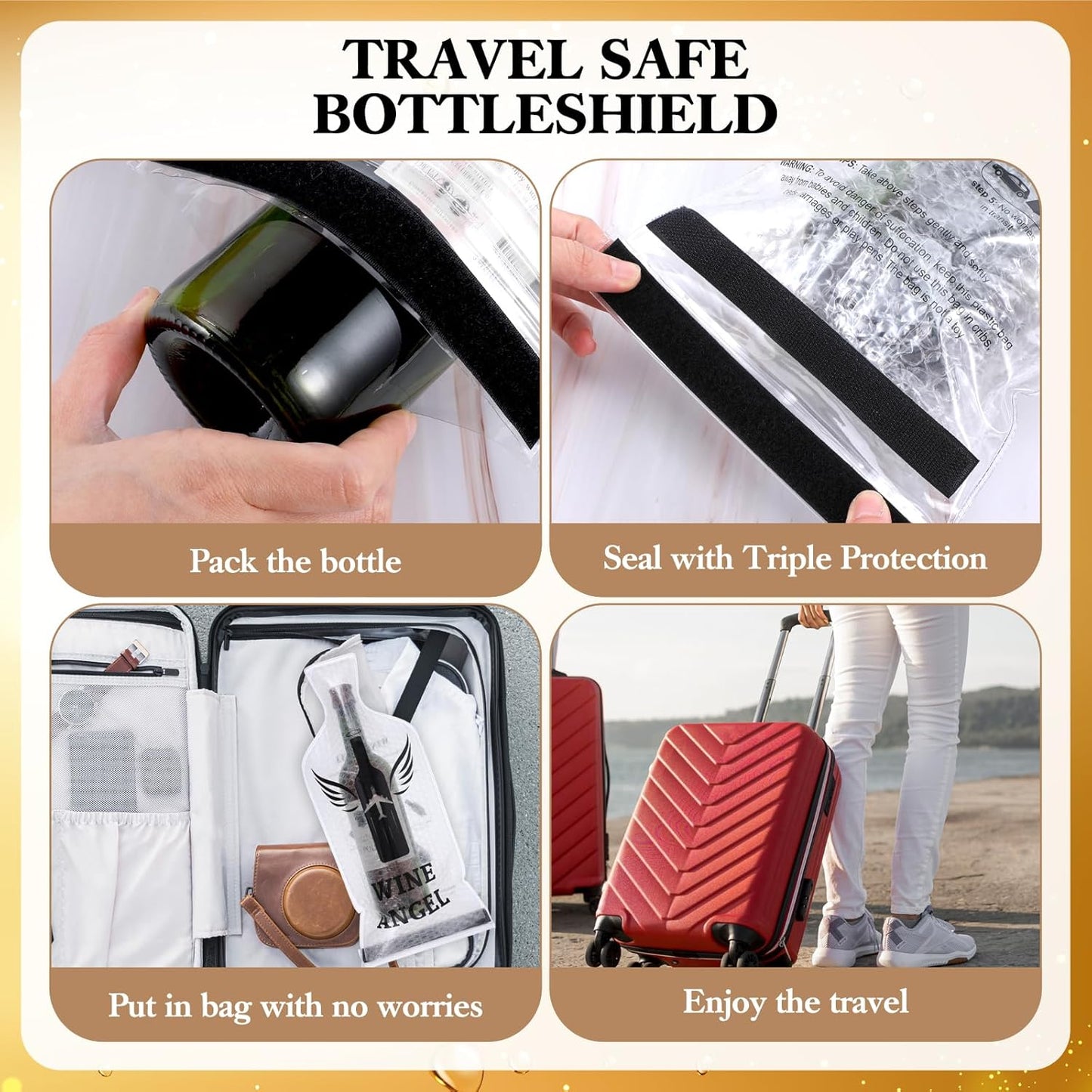Reusable Wine Protector Travel Bag (6-pack) - Unbreakable Bottle Shipping Sleeve, Leak Proof & Double Layer Wine Bubble Wrap Sleeve, Travel Wine Bags for Suitcase Luggage