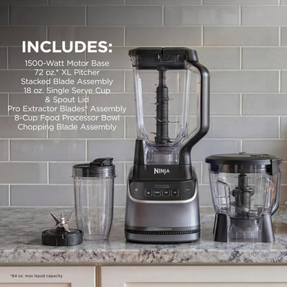 Ninja UltraCrush Professional Kitchen System - 1500W Blender & Food Processor with 72oz Capacity | Silver | Total Crushing Technology for Smoothies & Chopping