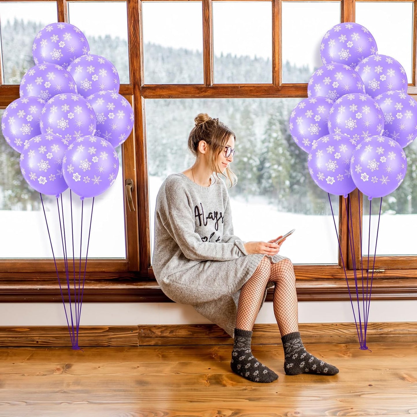 Skylety Snowflake Balloons - 40 Pack Transparent Latex for Winter Holiday Decor | Macaron Purple