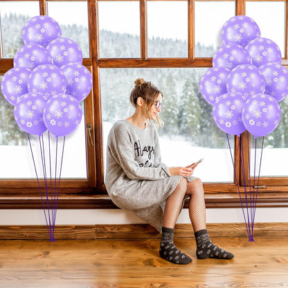 Skylety Snowflake Balloons - 40 Pack Transparent Latex for Winter Holiday Decor | Macaron Purple