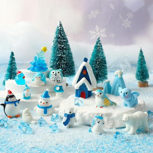 PETKNOWS Miniature Winter Figurines - Blue Ice Cube Ornaments for Christmas Tree & Desktop Decor