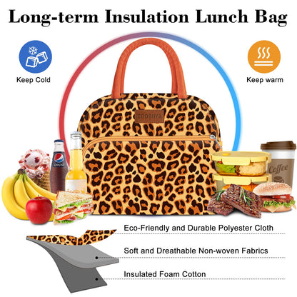 Coobiiya Lunch Bag Women, Lunch Box LunchBag for Women Adult Men, Small Leakproof Cute Lunch Tote Large Capacity Reusable Insulated Cooler Lunch Container for Work/Office/Picnic/Travel-OrangeLeopard