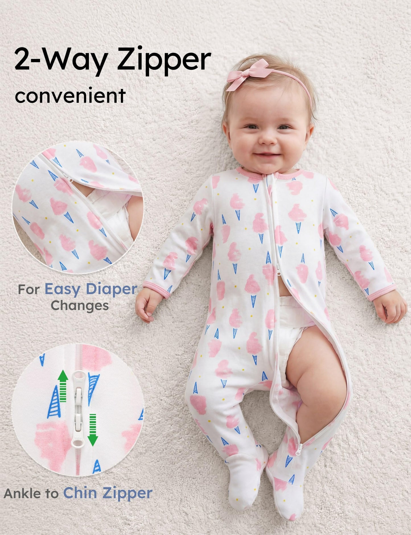 Yoofoss Baby Pajamas 100% Organic Cotton Baby Sleepers for 0-3 Months Boys Girls Clothes, 3-Pack Soft infant Toddler Footed PJs with Mitten Cuffs, Zipper Footies Pajamas
