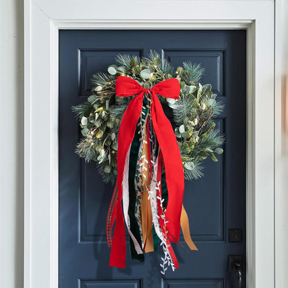 RunNico Christmas Ribbon Bow Set - 2 Pcs Assorted Clip-On Wreaths | 30'' x 20'' Red & Green Decor