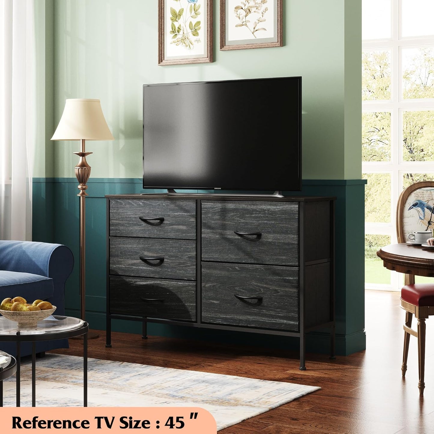 WLIVE Dresser - 5 Drawer Chest with Organizers | Stylish Fabric Storage for Bedroom & Living Room - Charcoal Black