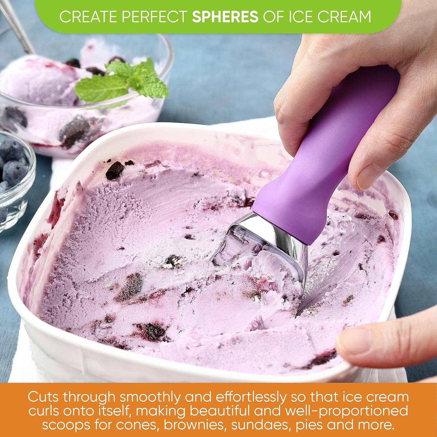 Spring Chef Metal Ice Cream Scoop - Heavy Duty Comfortable Handle for Gelato, Sorbet, and More | Dishwasher Safe - Orchid