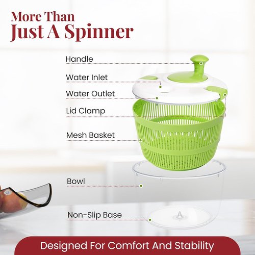 DoubleWave Salad Spinner - Fast Spin & Dry for Fruits, Vegetables & Greens | BPA-Free, Easy Clean | 5.3 Quart Capacity