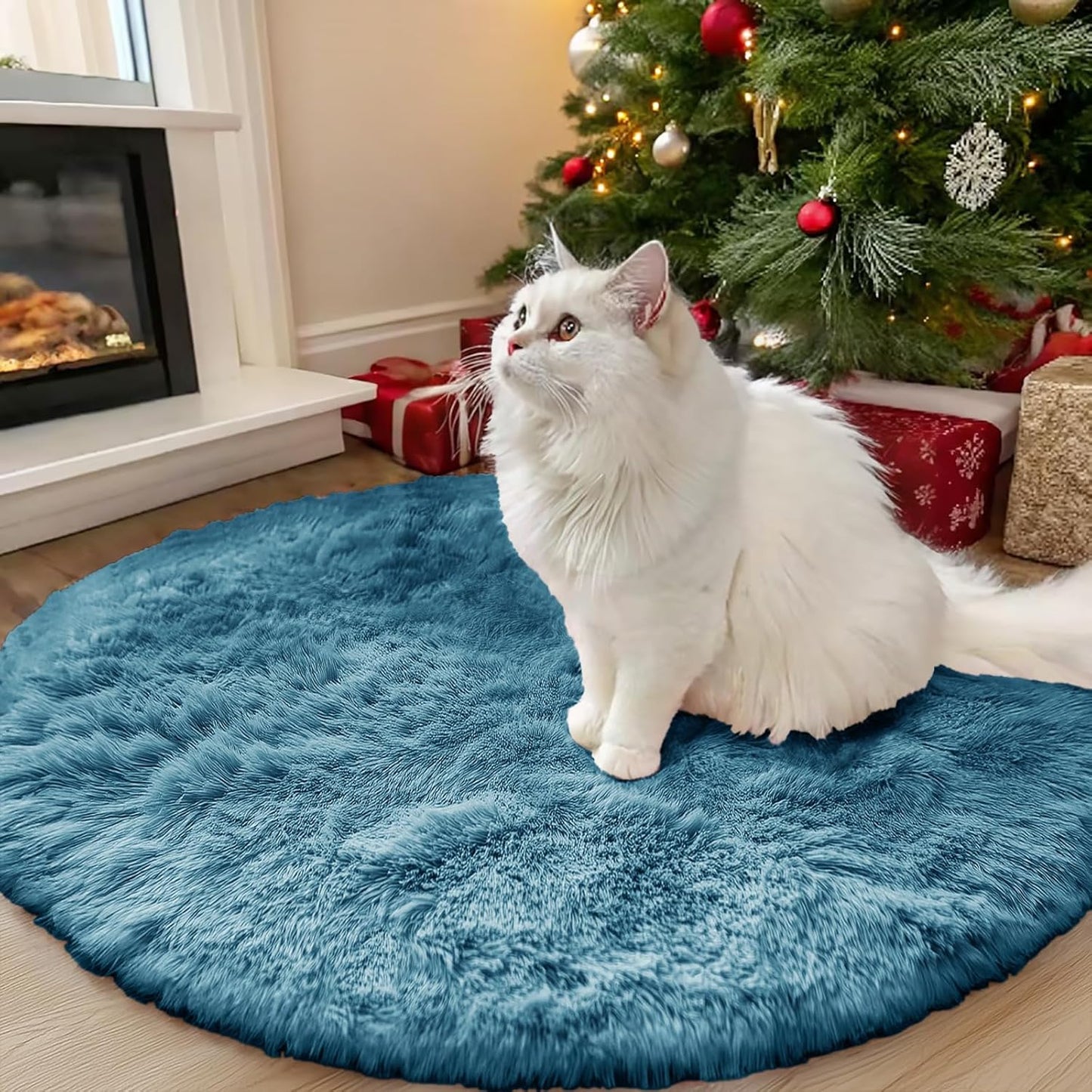 OLANLY Round Slate Blue Area Rug - Soft, Fluffy & Machine Washable 3 ft Circle Carpet for Bedroom & Living Room