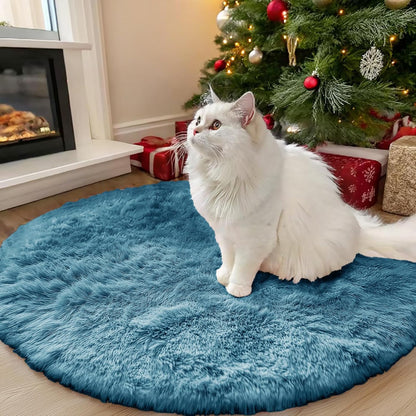 OLANLY Round Slate Blue Area Rug - Soft, Fluffy & Machine Washable 3 ft Circle Carpet for Bedroom & Living Room