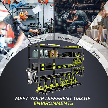 viyawise Power Tool Organizer Wall Mount, 4-Tier Power Tool Organizer with LED Lighting, 8 Drill Holder Garage Organizer and Storage, Heavy-Duty 150 lbs Capacity for Garage Guarantee (Large)