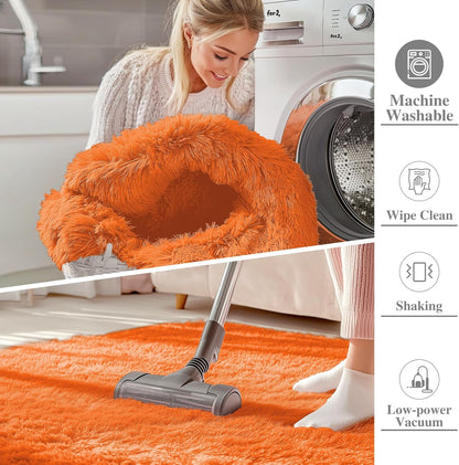OLANLY Runner Rugs - Soft, Machine Washable Shaggy Design for Hallway & Bedroom | Orange 2x4 ft