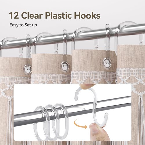 AmazerBath Taupe Boho Shower Curtain with Tassels, Linen Textured Farmhouse Shower Curtain Set with 12 Hooks, Washable Water-Repellent Neutral Fabric, 72x72 Inches Tan
