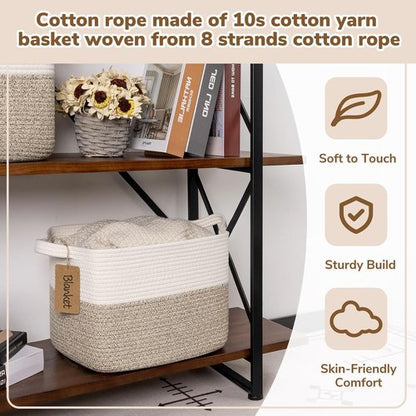 Goodpick Woven Storage Basket - Stylish Cotton Rope Organizer for Dog Toys & Books | 13 x 10 x 9 Inches, Brown & White
