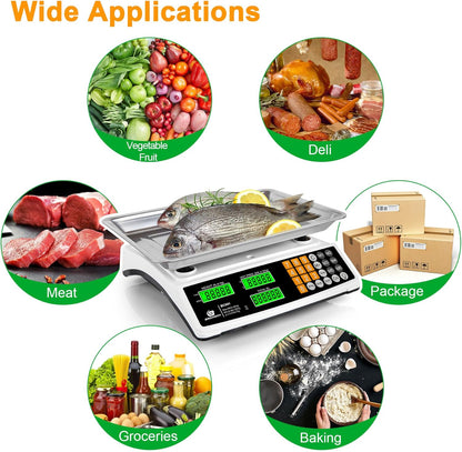 Price Computing Scale - 88lb Commercial Food Scale with Stainless Steel Platform & LCD Display