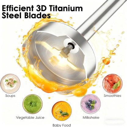 Blackcow Immersion Blender - 800W Electric Hand Blender with Titanium Alloy Blades | 12 Speeds & Turbo for Smoothies, Soups, and Baby Food