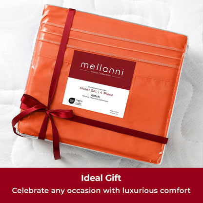 Mellanni Twin Sheets Set - 3 PC Iconic Collection Bedding - Hotel Luxury, Extra Soft, Cooling Bed Sheets - Wrinkle, Fade, Stain Resistant (Twin, Poppy Orange)
