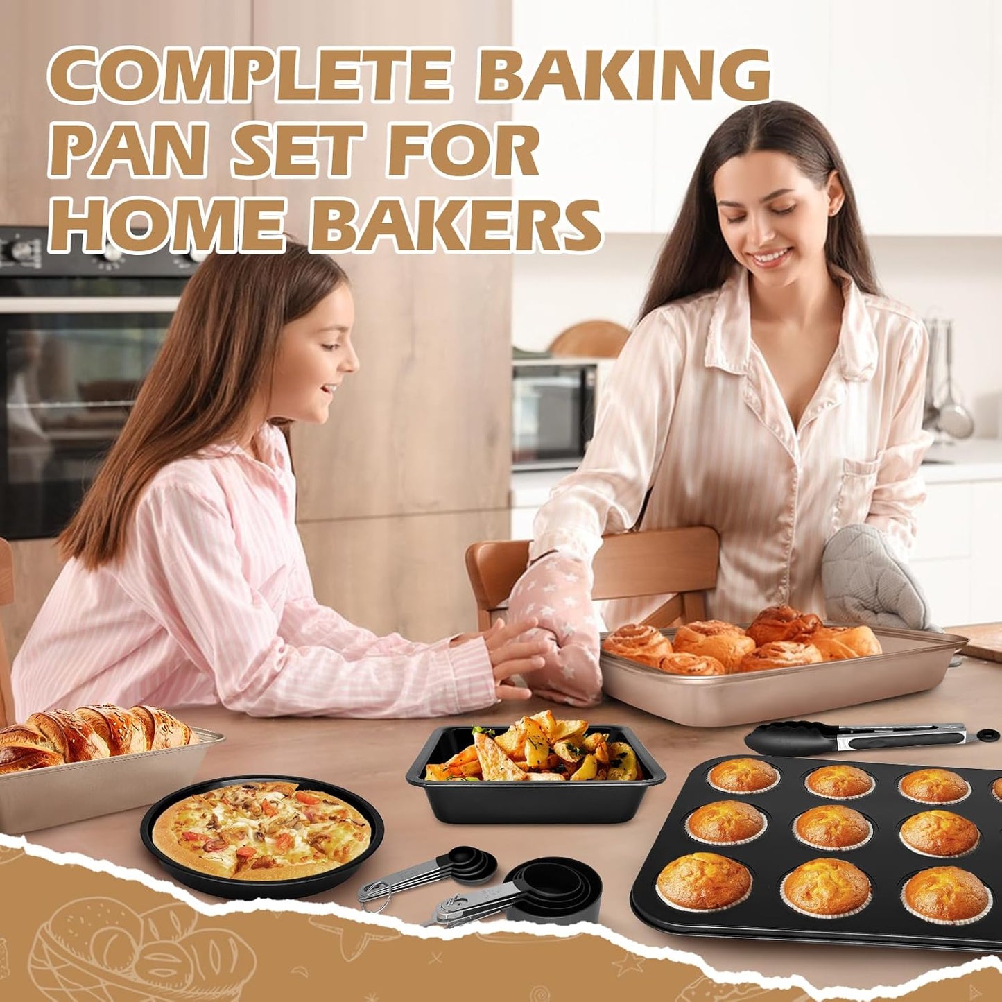 Skiennix Nonstick Bakeware Set - 15-Piece Baking Pan Collection with Cooling Rack & Accessories | Oven Safe Metal