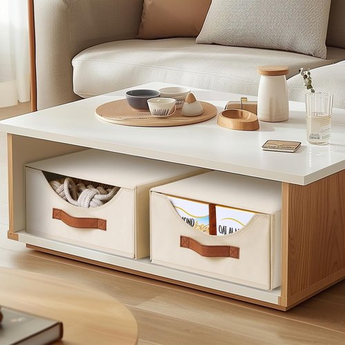 Homsorout Stackable Storage Drawers - Large Collapsible Bins with Drawers | 4-Pack Fabric Organizers in Light Beige