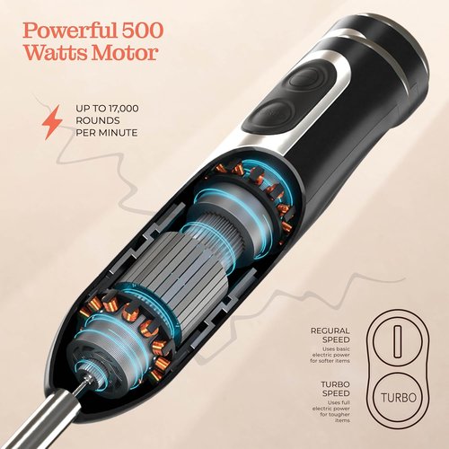 **Powerful Immersion Blender - 500W Electric Hand Blender with Turbo Mode & Detachable Base | Stainless Steel Blades for Soup, Smoothies, Purees**