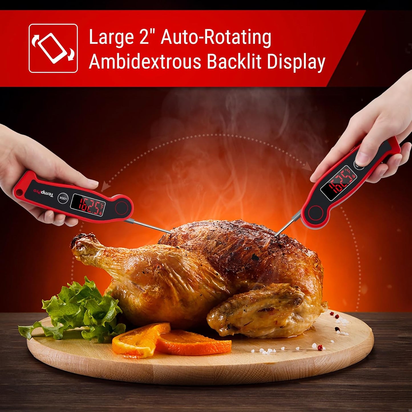 TempPro TP19 Waterproof Digital Meat Thermometer - Instant Read with Backlit Display | Perfect for Grilling & Cooking