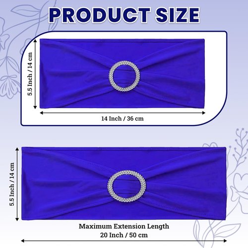 MDS Premium Spandex Chair Sashes - Universal Fit Elastic Covers with Buckle Slider | Pack of 100 - Royal Blue