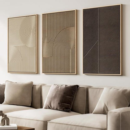 Boho Wall Art by [Brand Name] - Large 3D Textured Abstract Artwork | Modern Beige & Brown Geometric Paintings, 24x36 In