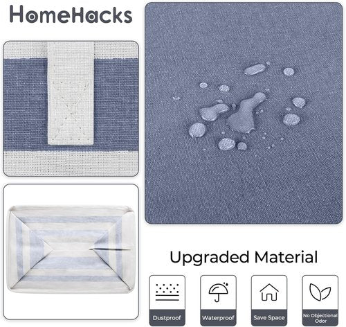 HomeHacks Large Waterproof Laundry Baskets - Collapsible Hampers with Reinforced Handles | Grey & Blue, 100L Each