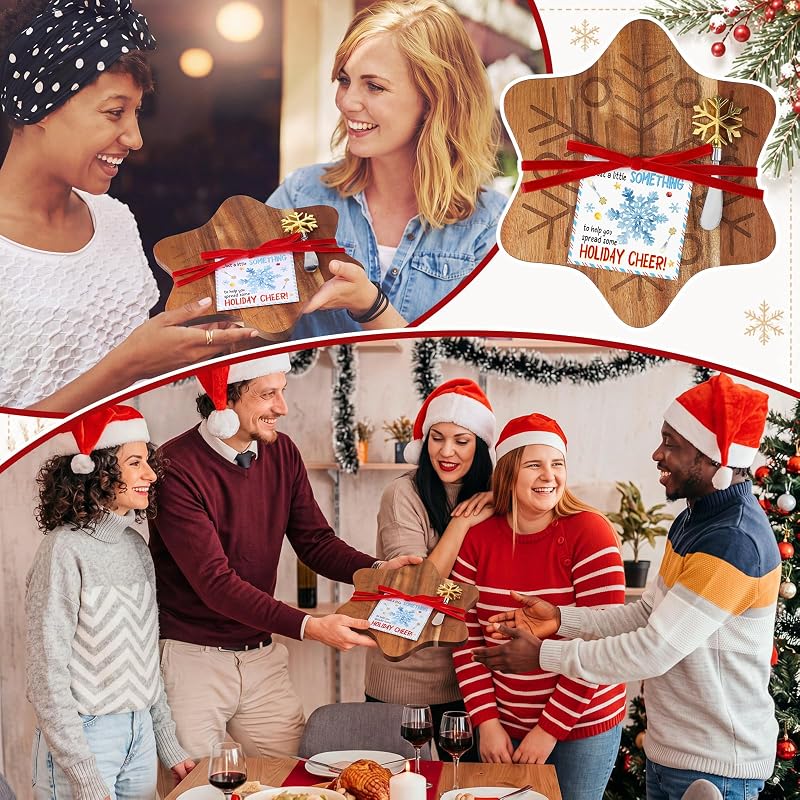 Christmas Snowflake Cutting Board & Spreader Gift Set (6 Sets) — Acacia Wood