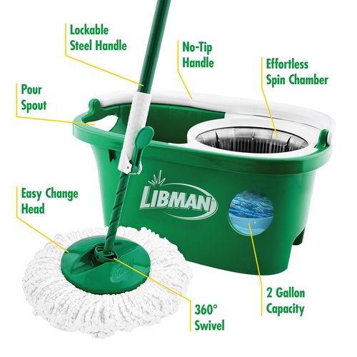 Libman Tornado Spin Mop System | Mop and Bucket with Wringer Set | Mops for Floor Cleaning | 1 Mop Head Included