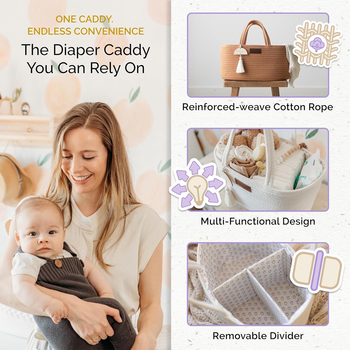 Yunioo Baby Diaper Caddy Organizer - Portable Nursery Storage Basket with Sturdy Handle | Ideal for Newborn Essentials