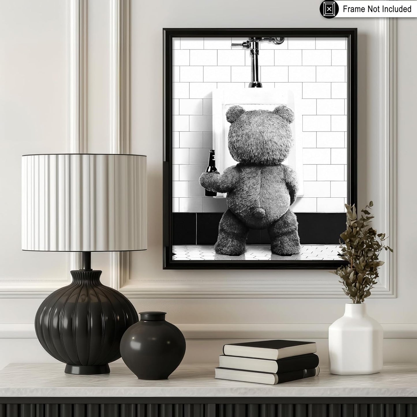 Poster Master Funny Teddy Bear Print - Humorous Wall Art Gift for Movie Fans | Black & White 8x10 Unframed