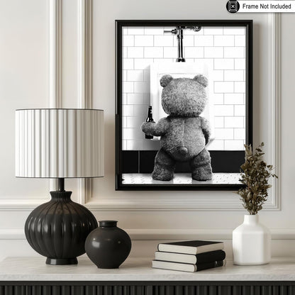 Poster Master Funny Teddy Bear Print - Humorous Wall Art Gift for Movie Fans | Black & White 8x10 Unframed