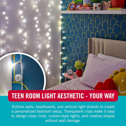 VELCRO Brand Indoor Light Clips - Damage-Free String Light Holders, Transparent, 48 Pack, Up to 100 ft