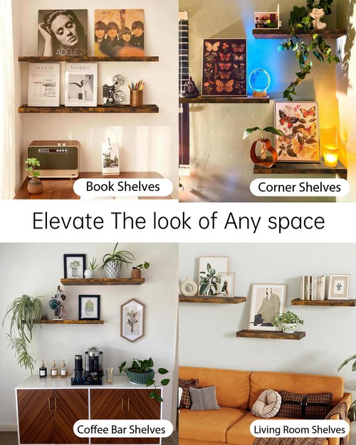 BAYKA Floating Shelves, 22.5 inches Rustic Wood Wall Shelves for Bathroom，Bedroom, Living Room, Kitchen & Book, Hanging Display Decor Organization Shelf with 22 lbs Capacity (Rustic Brown)