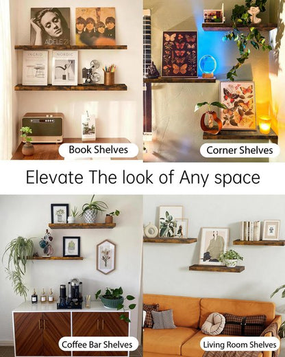 BAYKA Floating Shelves, 22.5 inches Rustic Wood Wall Shelves for Bathroom，Bedroom, Living Room, Kitchen & Book, Hanging Display Decor Organization Shelf with 22 lbs Capacity (Rustic Brown)