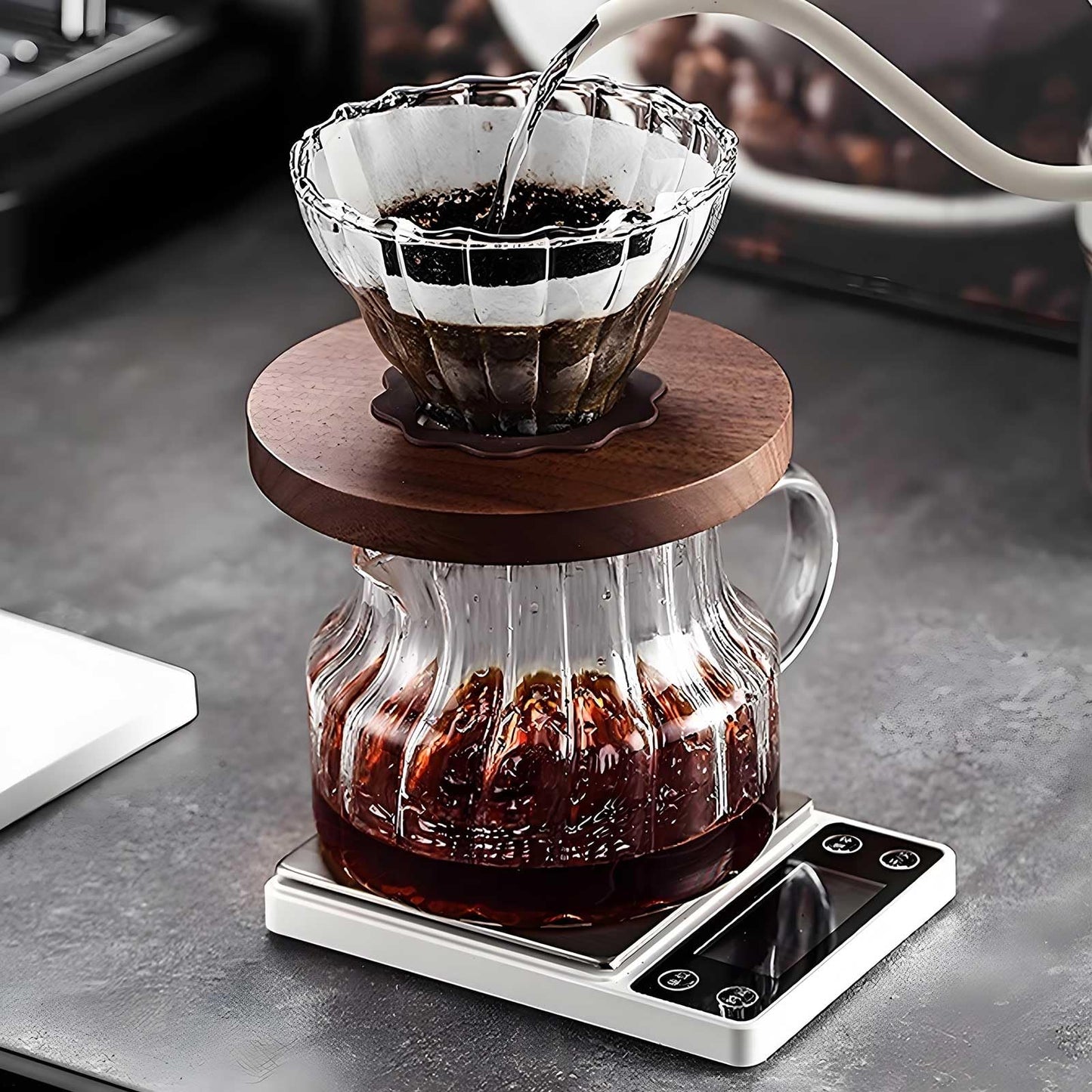 LUCKCENLY Espresso Scale with Timer 3kg/0.1g Accuracy Coffee Bean Scale Digital Portable Rechargeable Auto Tare Smart Water Flow White
