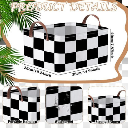 Boao 3 Pcs Checkered Basket Easter Baskets Checkered Storage Bin with Handles Gingham Storage Bin Square Tote Laundry Basket Canvas Foldable Box for Home Office Bedroom Bathroom(Black)