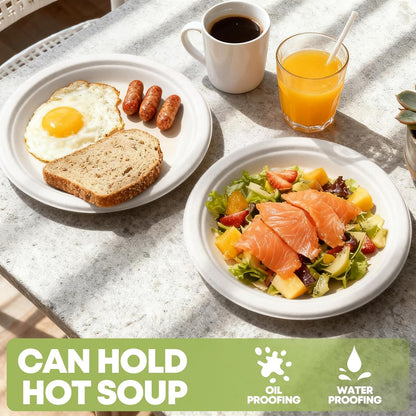 W&Y 100 Pack Heavy-Duty 6-Inch Disposable Paper Plates - Compostable, Microwave-Safe & Leak-Proof