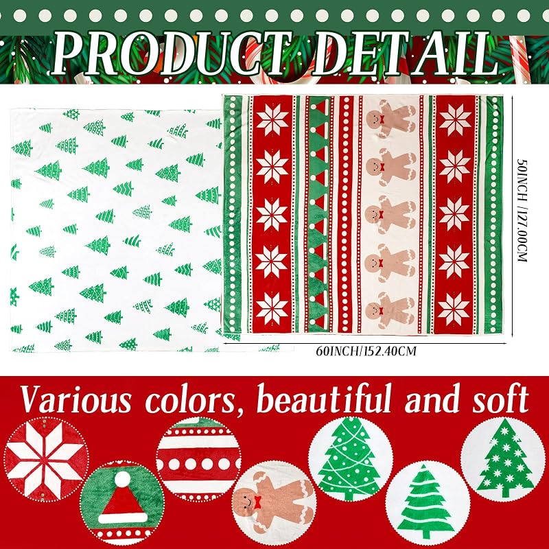 Two-Piece Christmas Throw Blanket Set 50 x 60 Inches Fleece, Holiday Decorative Blankets