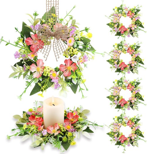 Jexine Floral Wreaths - 8-Piece Mini Candle Ring Set for Wedding & Home Decor | All Seasons