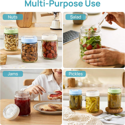 Vtopmart 16 oz Overnight Oats Containers - Airtight Glass Jars with Lids & Folding Spoons | 6 Pack
