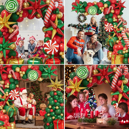 Christmas Balloon Garland Arch Kit - Red, Green & Gold Party Decor