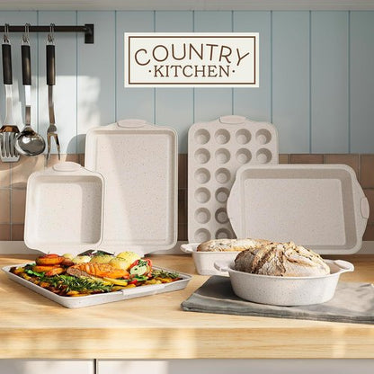 Country Kitchen Nonstick Bakeware Set - Durable & Easy Release, 10-Piece Cream Collection
