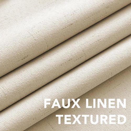 H.VERSAILTEX Linen Curtains 100% Blackout Curtains for Bedroom 90 inch Long Full Light Blocking Nature Linen Blended Window Curtains for Living Room Nickel Grommet (2 Panels, Bleached Sand)